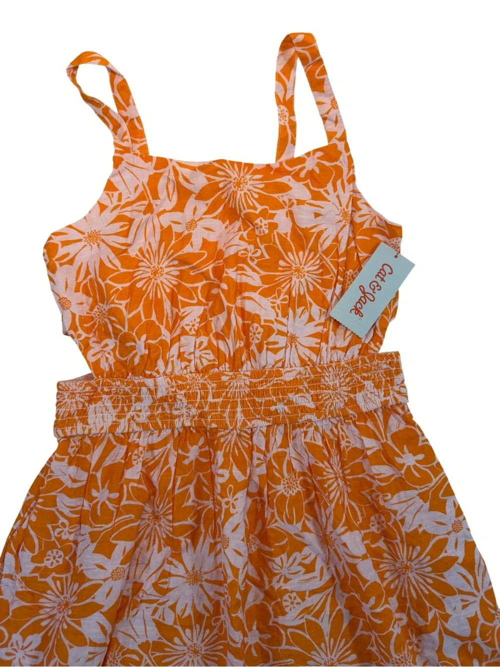 Cat & Jack Orange and White Floral Sundress for Girls. Size XL[14]. Sleeveless.